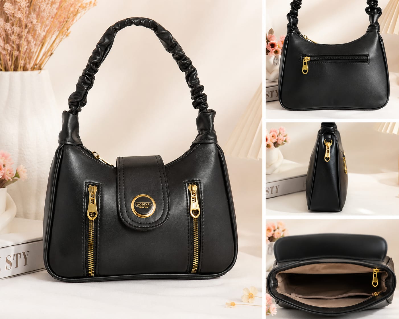 WhatsApp Image 2026-07-26 at 8.25.13 PM Elegant Black Women's Shoulder Handbag | Premium Leather Top Handle Purse with Gold Zipper Accents - Image 1