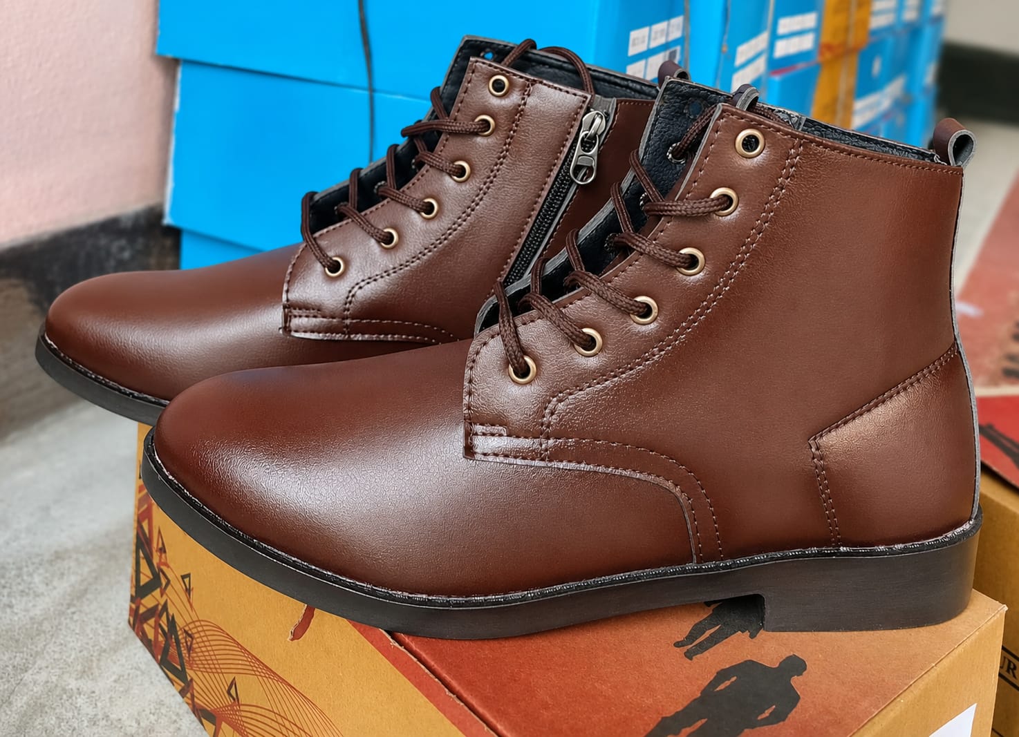 WhatsApp Image 2026-07-27 at 7.42.00 AM Chain Lace Chelsea Shoes – Brown - Image 1