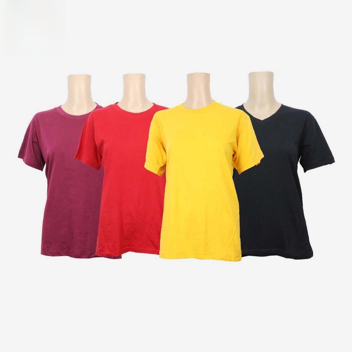 Shangrila Pack Of Four Cotton T-Shirt For Women - Maroon/Red/Yellow/Black Shangrila Pack Of Four Cotton T-Shirt For Women - Maroon/Red/Yellow/Black - Image 1