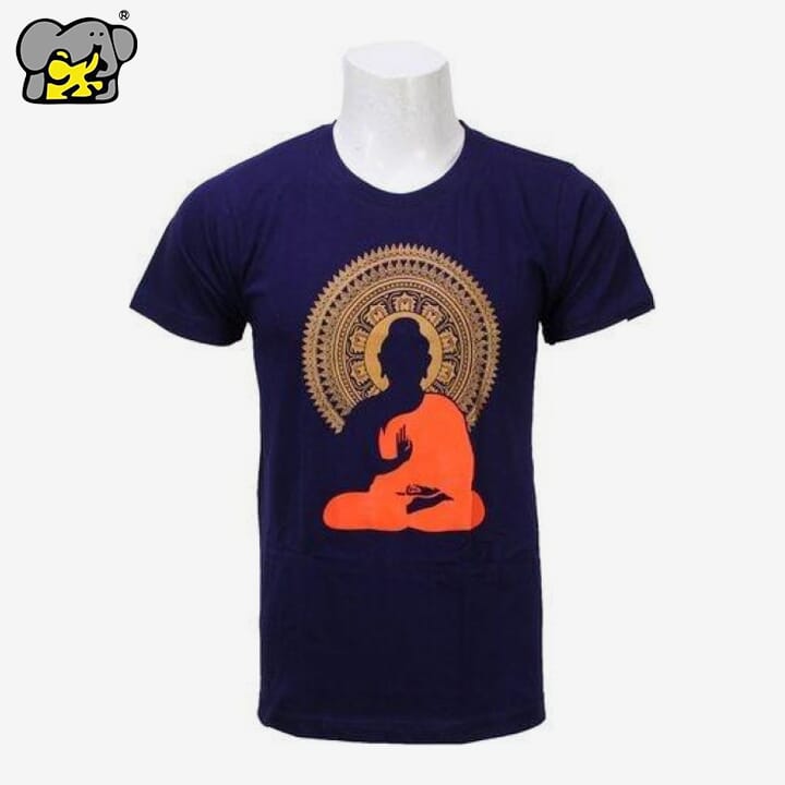 Shangrila Navy 100% Cotton Buddha Printed T-Shirt For Men Shangrila Navy 100% Cotton Buddha Printed T-Shirt For Men - Image 1