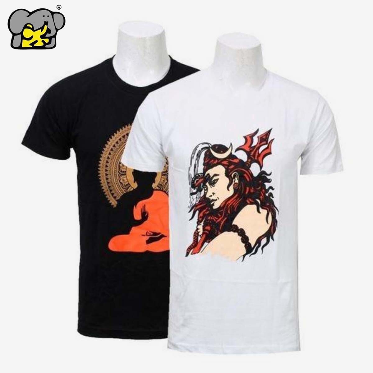 Shangrila Pack Of 2 Cotton Printed T-Shirts For Men-Black/White Shangrila Pack Of 2 Cotton Printed T-Shirts For Men-Black/White - Image 1