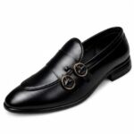 Run Shoes Double Buckle Black Loafers (2289)